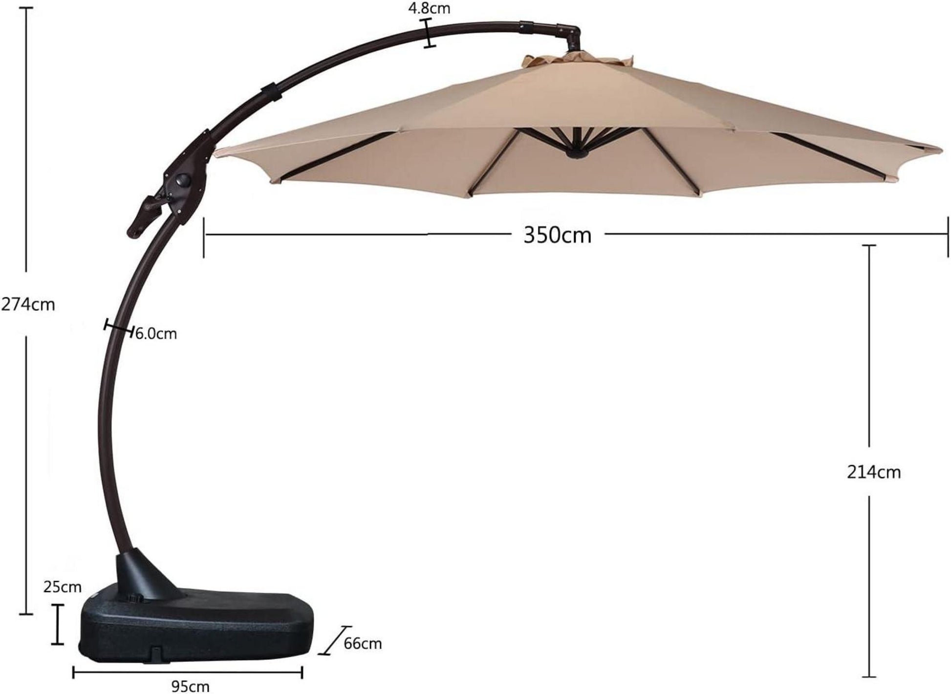 Großer Sonnenschirm 350cm mit Volant, Neigungswinkelverstellung und UV-Schutz