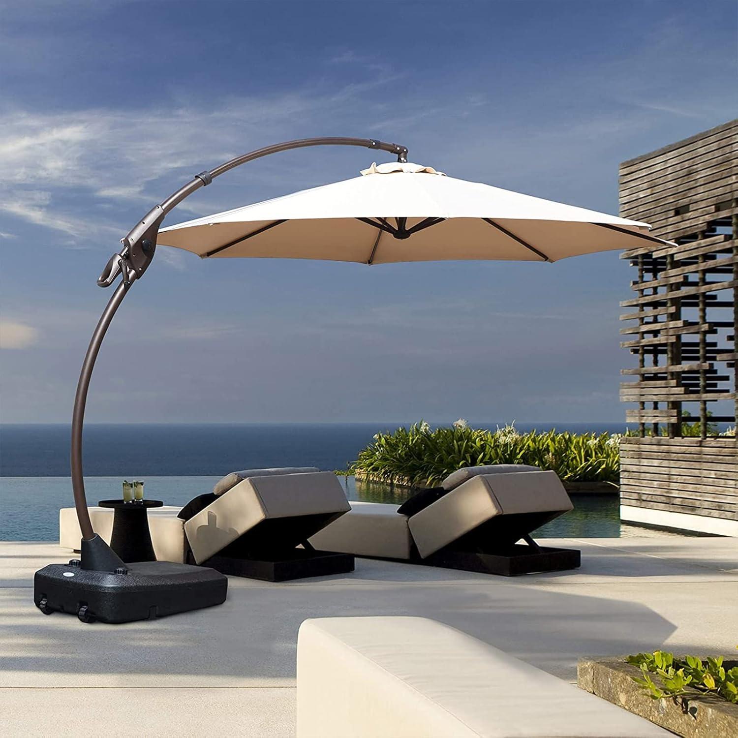 Großer Sonnenschirm 350cm mit Volant, Neigungswinkelverstellung und UV-Schutz