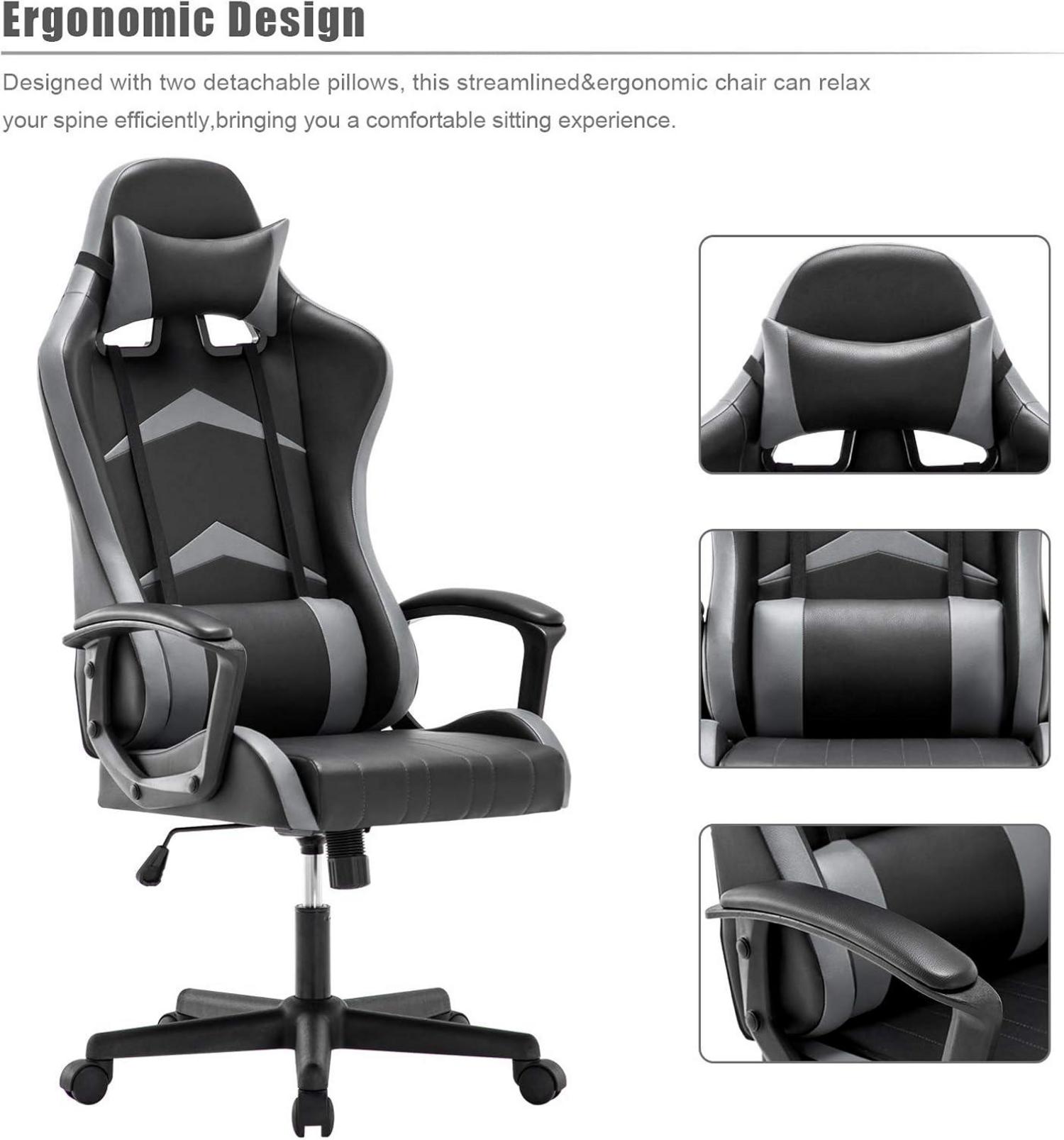 Gaming Stuhl Bürostuhl mit Verstellbarem Kopfkissen Lendenkissen 52x49x130cm