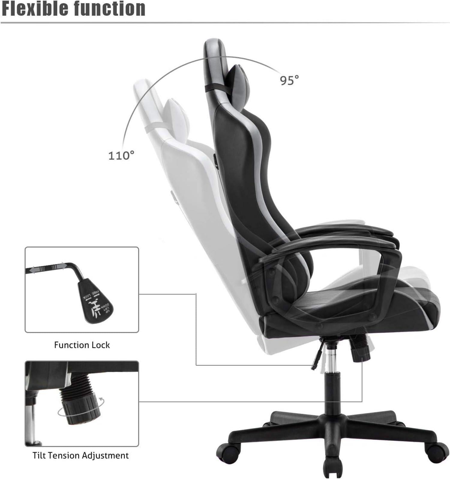 Gaming Stuhl Bürostuhl mit Verstellbarem Kopfkissen Lendenkissen 52x49x130cm