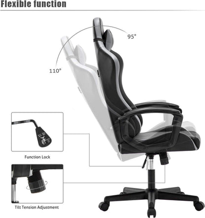 Gaming Stuhl Bürostuhl mit Verstellbarem Kopfkissen Lendenkissen 52x49x130cm