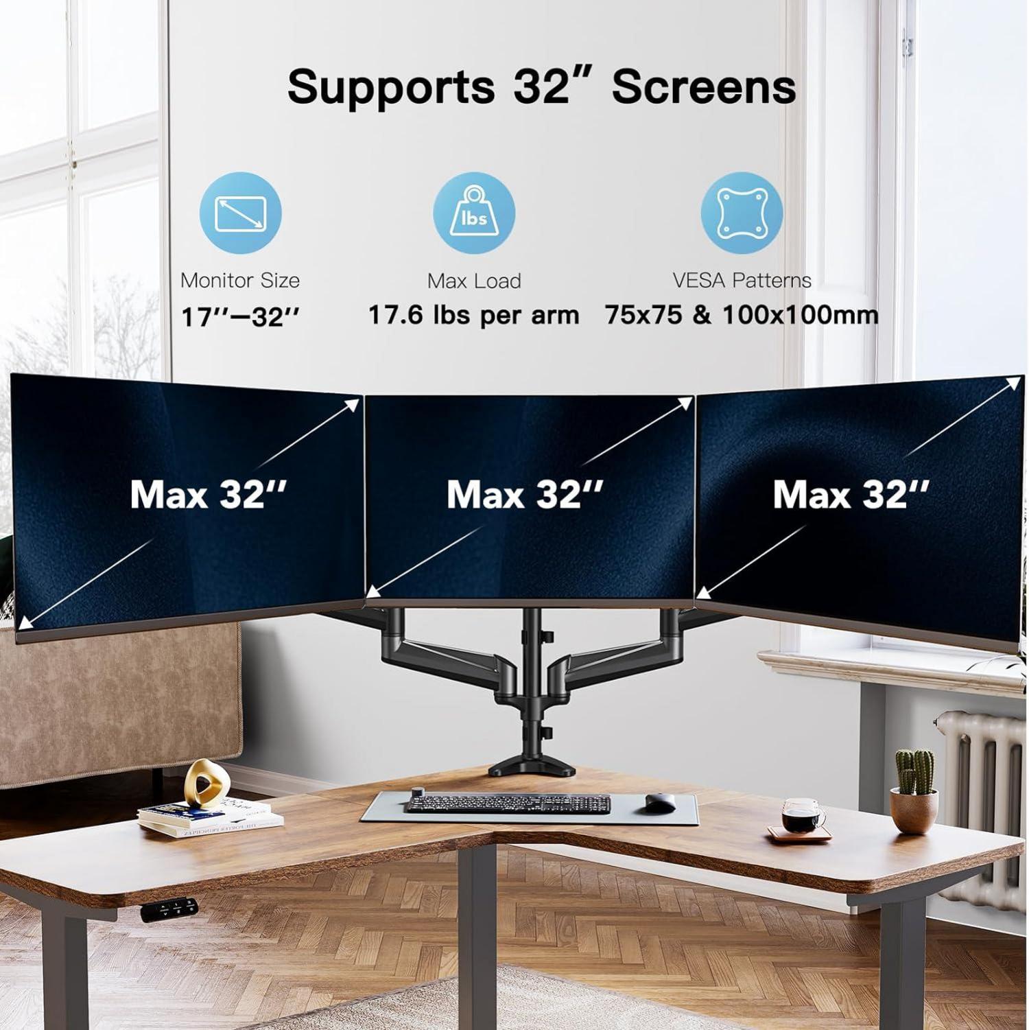 Monitor Halterung 3 Monitore Höhenverstellbar für 17-32