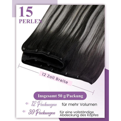 Echthaar Tressen Balayage Schwarz Silber 45cm