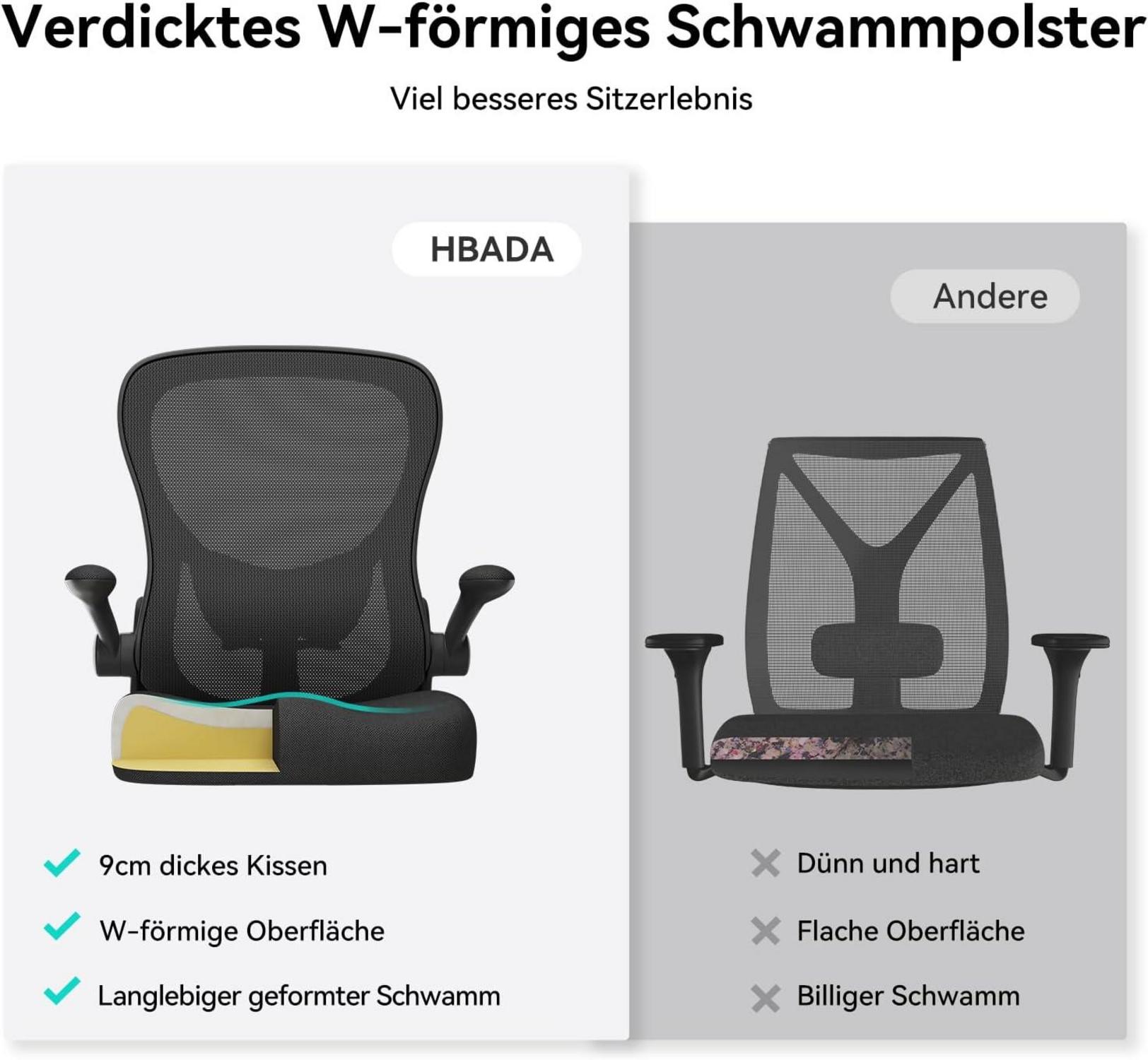 Hbada Ergonomischer Bürostuhl Computerstuhl Schwarz Armlehne Lendenwirbelstütze