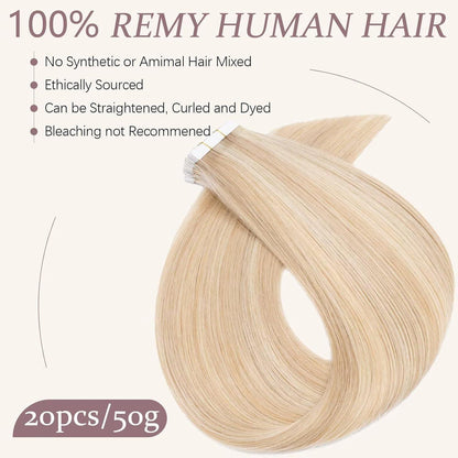 Echthaar Tape Extensions #18/613 Goldblond/Lichtblond 50cm