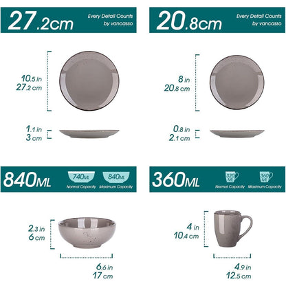 Steingut Tafelservice Set 16-teilig Vintage Natur Design Grau