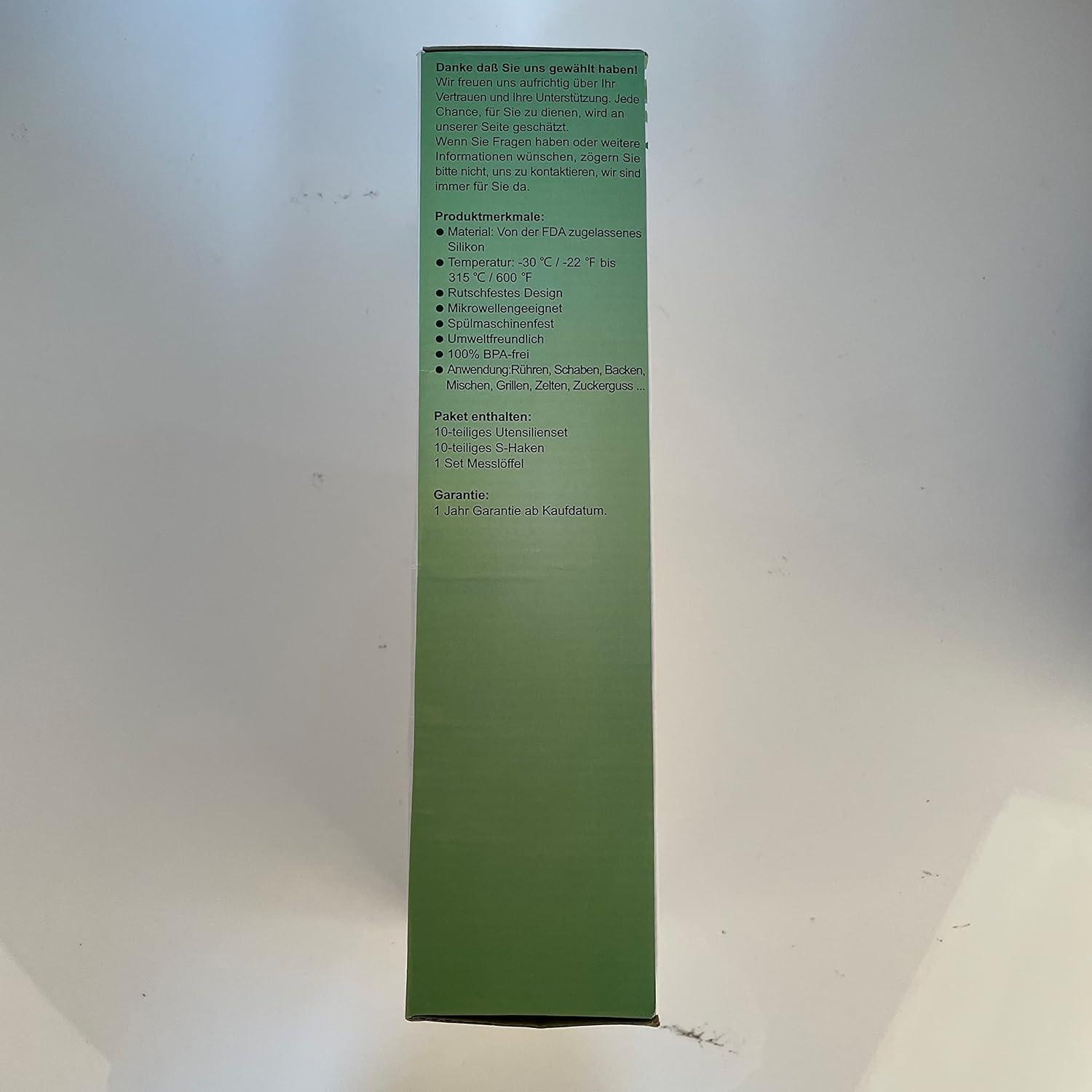 PHILORN Silikon Küchenutensilien Set 10-teilig Schwarz inkl. Haken & Messlöffel