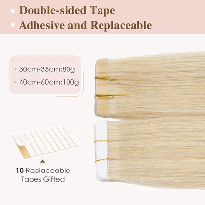 Blond Tape Extensions Echthaar 50cm - 40 Stück Remy Haarverlängerung