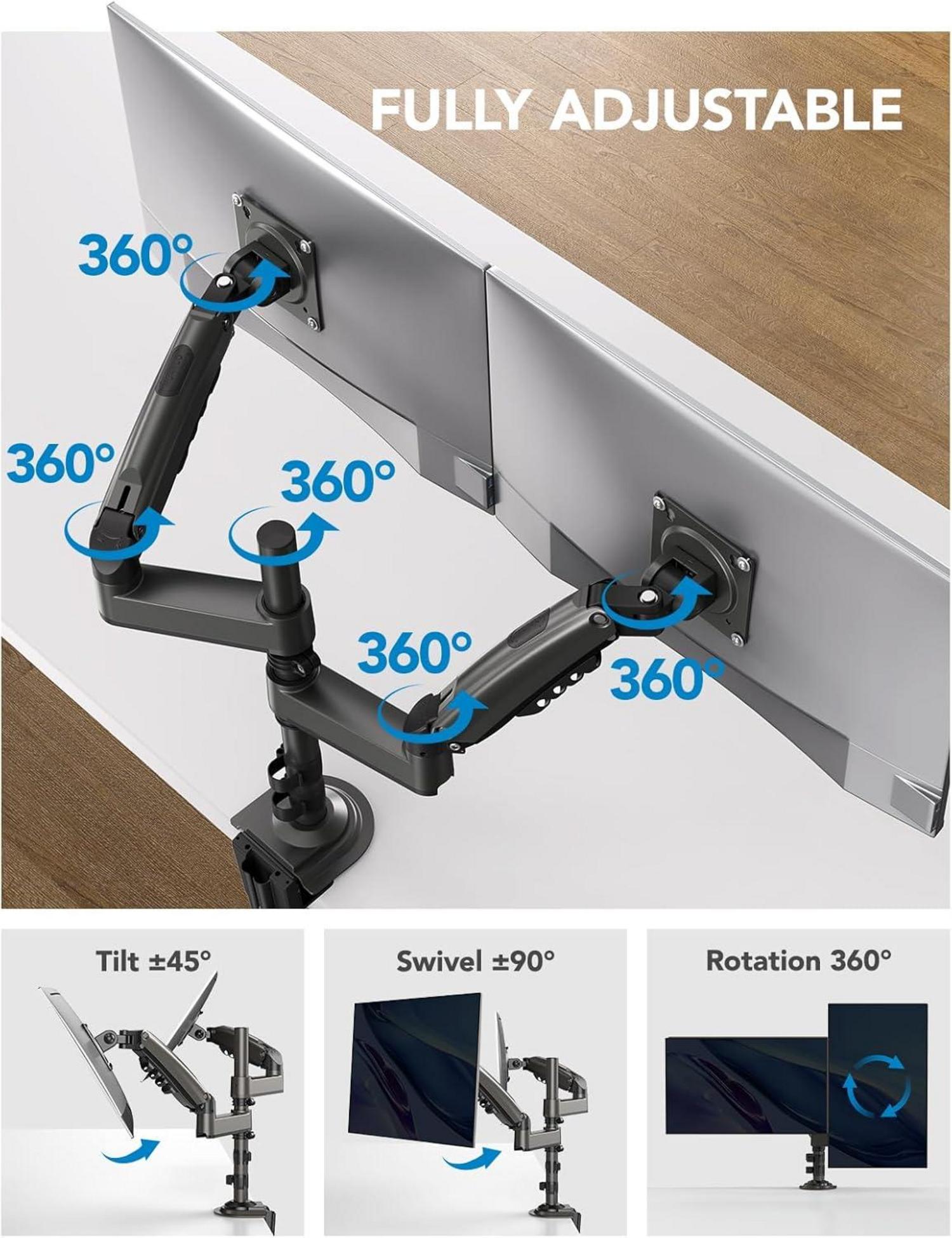 Monitor Halterung für 2 Monitore 13-32 Zoll Bildschirme Neigbar Schwenkbar Drehbar VESA 75 100 Tragfähigkeit 9 kg