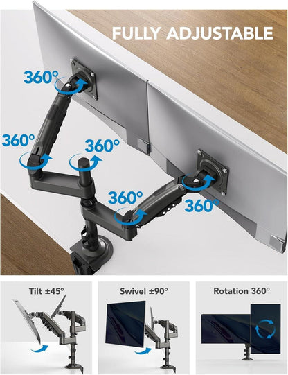Monitor Halterung für 2 Monitore 13-32 Zoll Bildschirme Neigbar Schwenkbar Drehbar VESA 75 100 Tragfähigkeit 9 kg