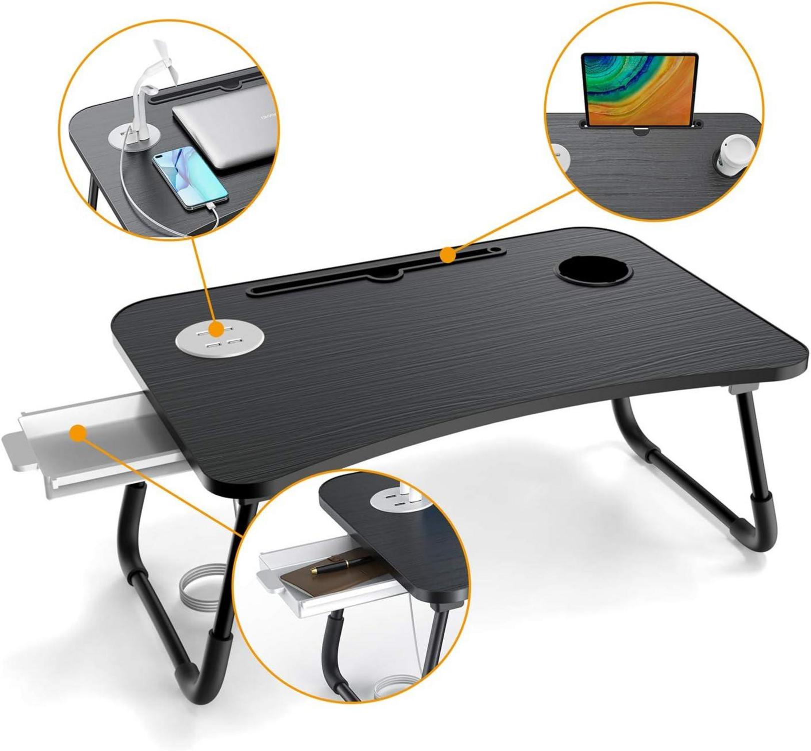 Tragbarer Laptoptisch mit USB-Schlitz und Tassenhalter