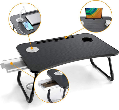 Tragbarer Laptoptisch mit USB-Schlitz und Tassenhalter