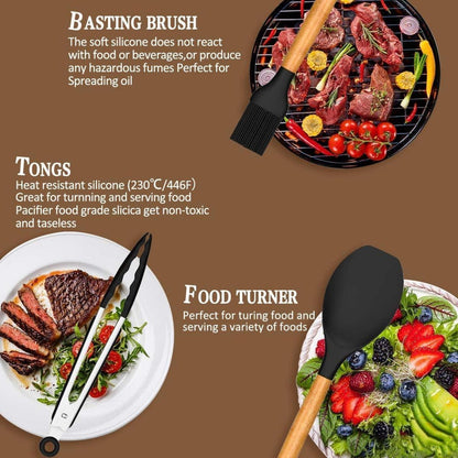 Küchenutensilien-Set antihaftbeschichtet Silikon Holzgriff