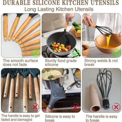 Küchenutensilien-Set antihaftbeschichtet Silikon Holzgriff