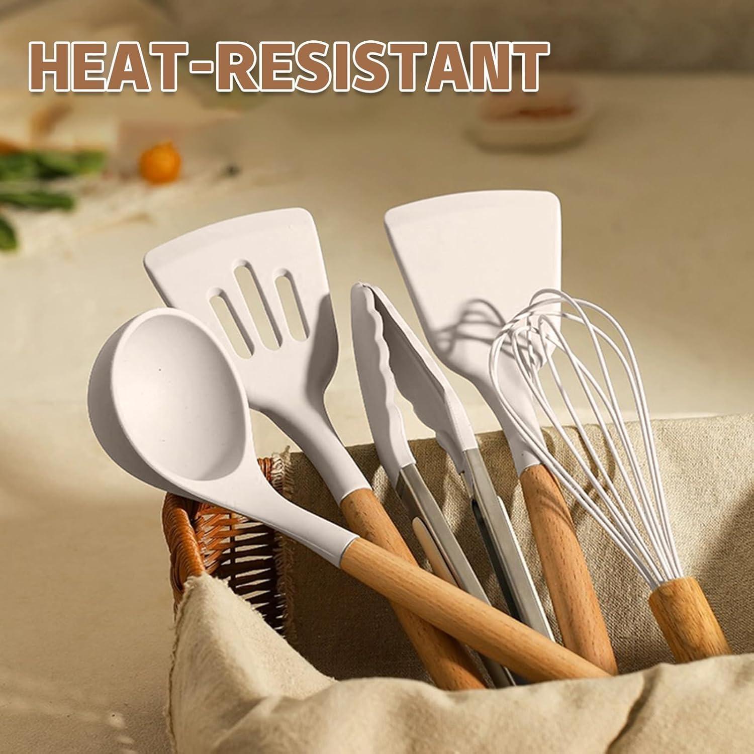 Küchenutensilien-Set mit Holzgriff, Silikon, antihaftbeschichtet, 24-teilig
