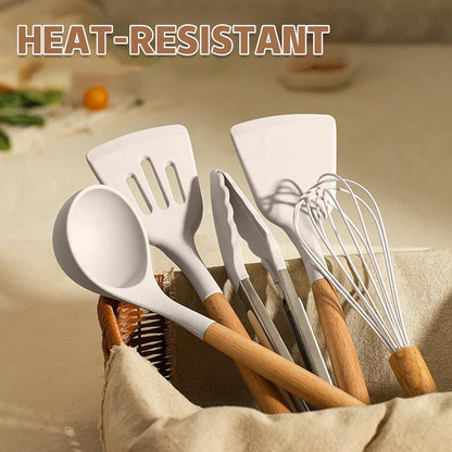Küchenutensilien-Set mit Holzgriff, Silikon, antihaftbeschichtet, 24-teilig
