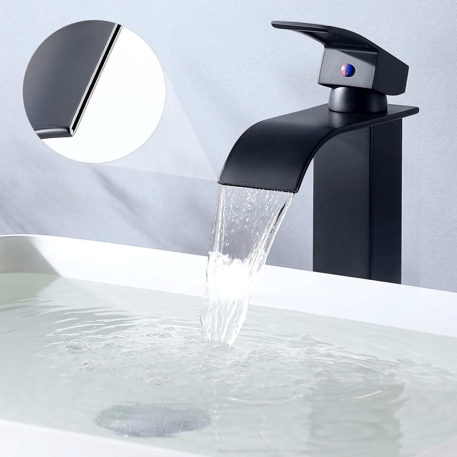 Auralum Wasserhahn Schwarz Wasserfall Bad Waschtischarmatur