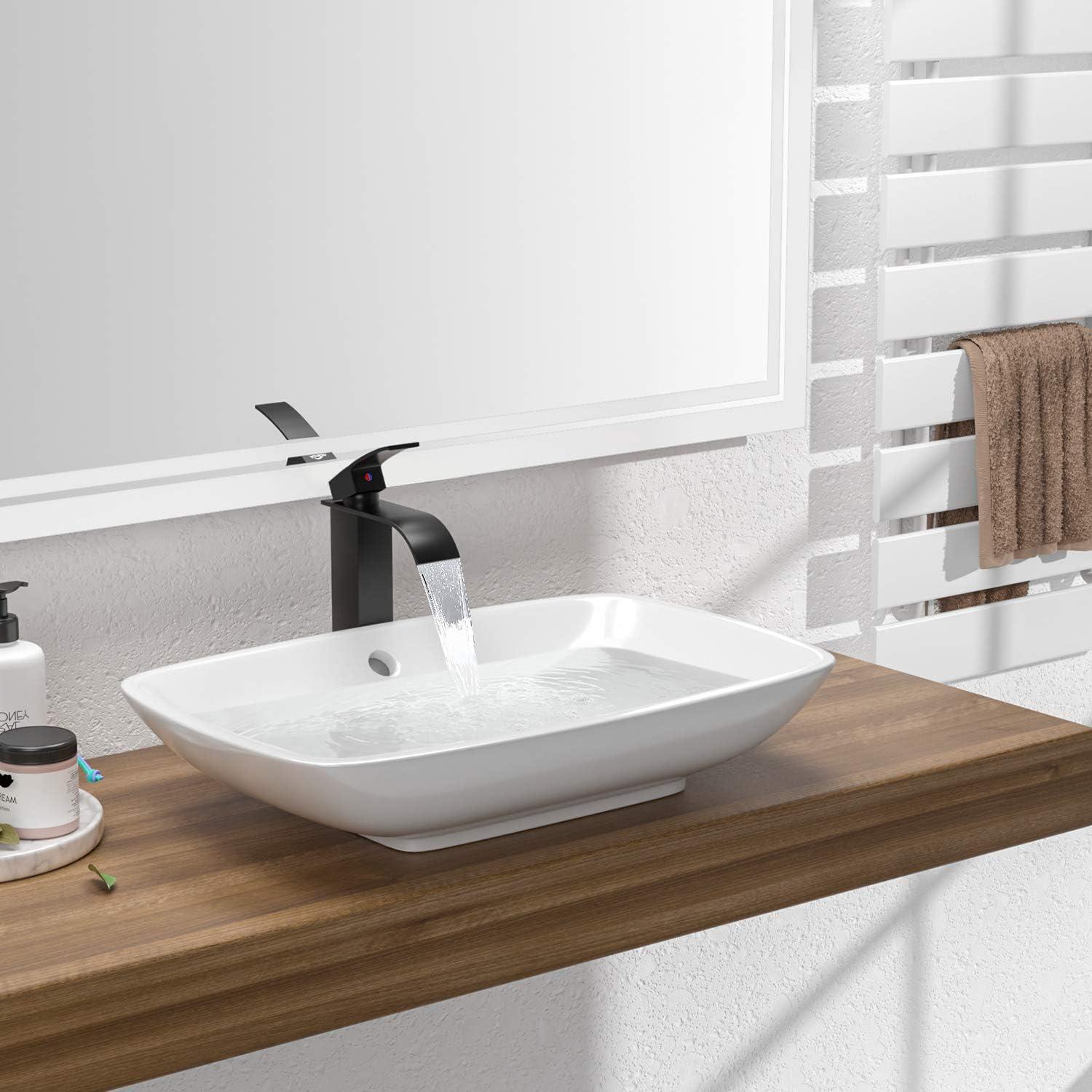 Auralum Wasserhahn Bad Wasserfall Schwarz 204mm Hoch Auslauf Einhebelmischer Badezimmer