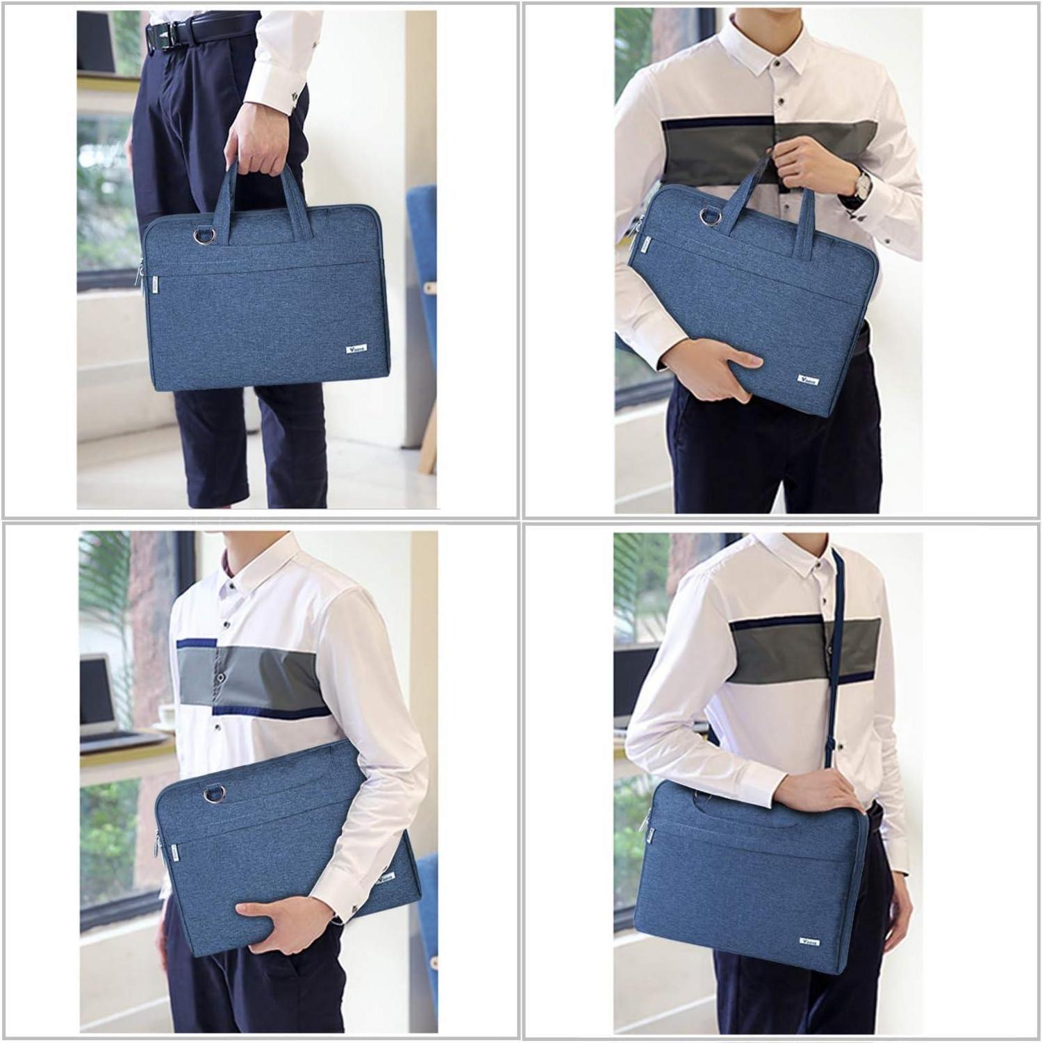 Voova Laptoptasche 17,3 Zoll Blau Wasserdicht Schultergurt Herren Damen Schutz