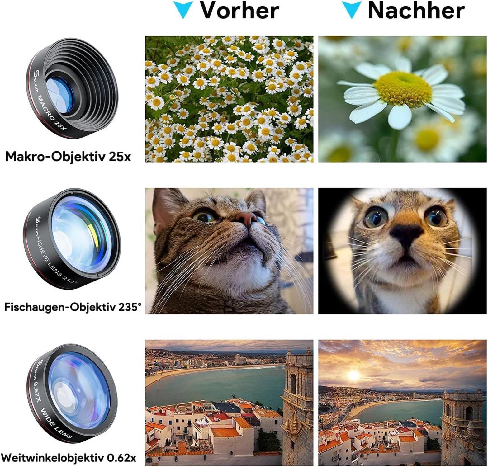 Handy Kamera Objektiv Set 22X Tele 25X Makro 0,62X