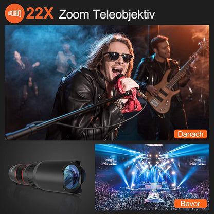 Selvim Handy Objektiv Kit 22X Tele + 25X Makro + 0,62X Weitwinkel + 235° Fisheye iOS Android Schwarz
