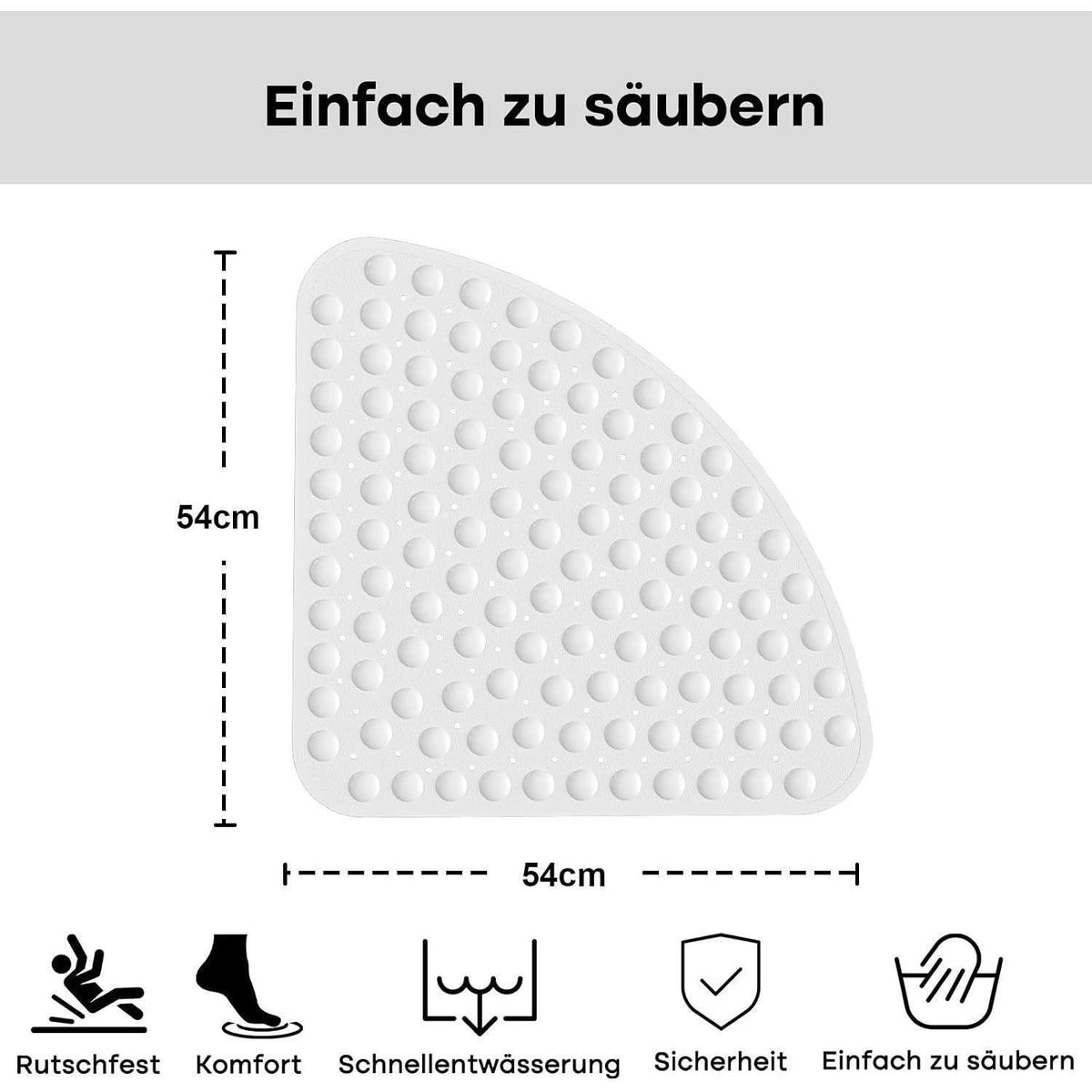 Rutschfeste Duschmatte Viertelkreis Eckdusche mit Saugnäpfen