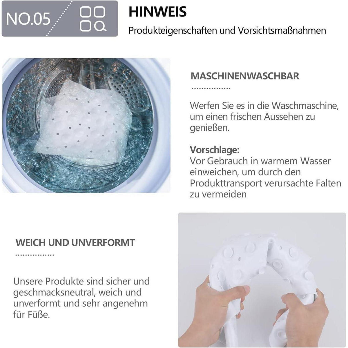 Rutschfeste Duschmatte Viertelkreis Eckdusche mit Saugnäpfen