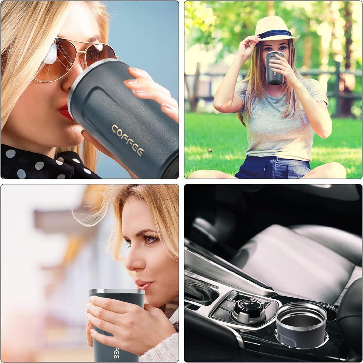 Schwarze MOMSIV Vakuum Kaffeetasse Isolier-Edelstahl Reisebecher Blau