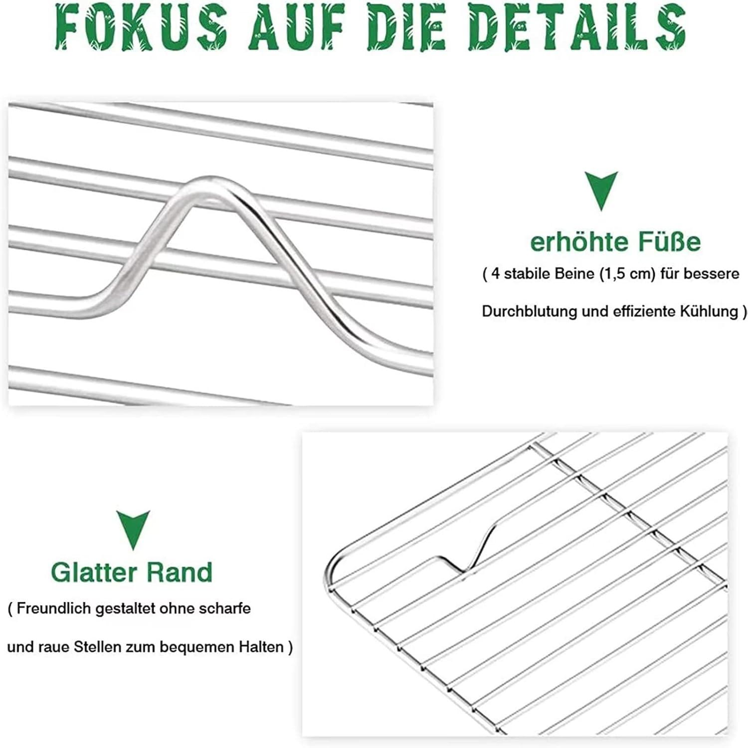 Abkühlgitter Set aus Edelstahl zum Braten Backen Grillen 38,5 x 28 x 1,5 cm