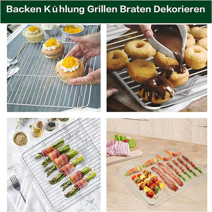 Abkühlgitter Set aus Edelstahl zum Braten Backen Grillen 38,5 x 28 x 1,5 cm