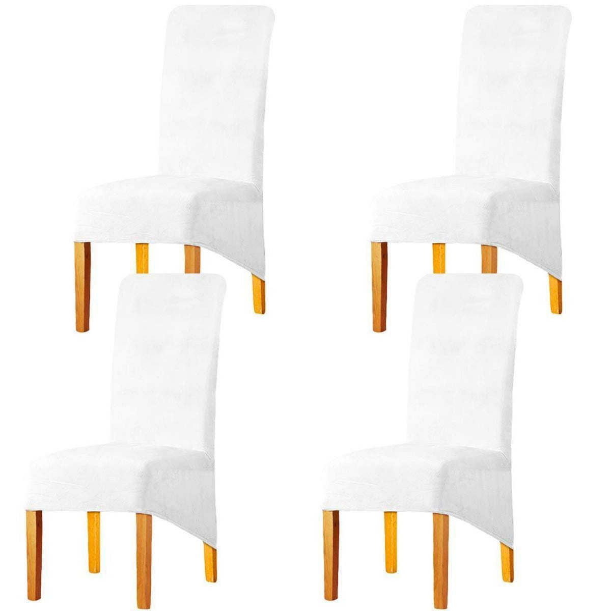 Dehnbarer Stuhlbezug XL – Samt, Weiß, 4er-Set