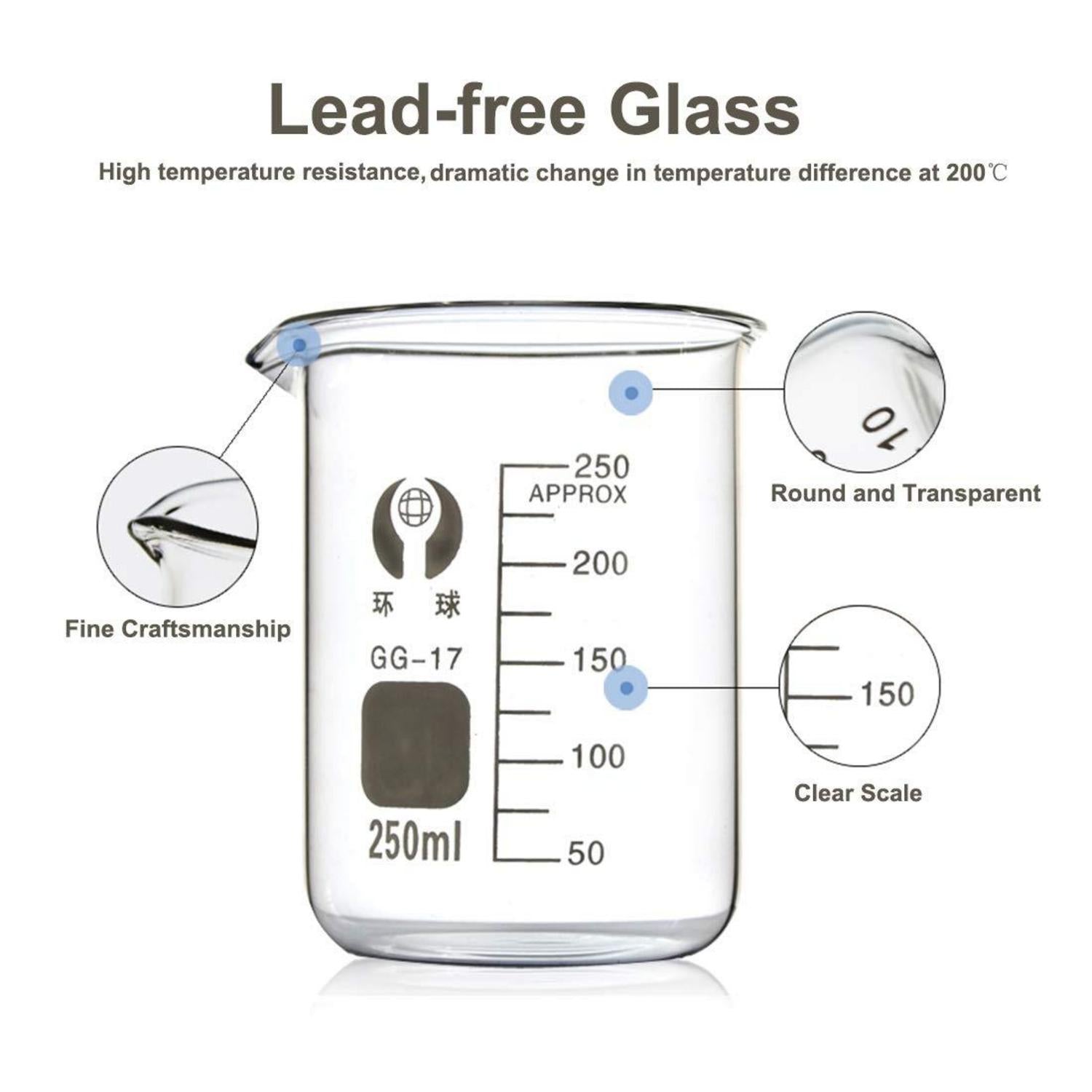 Borosilikatglas Bechergläser Set 250ml 100ml 50ml mit Pipetten