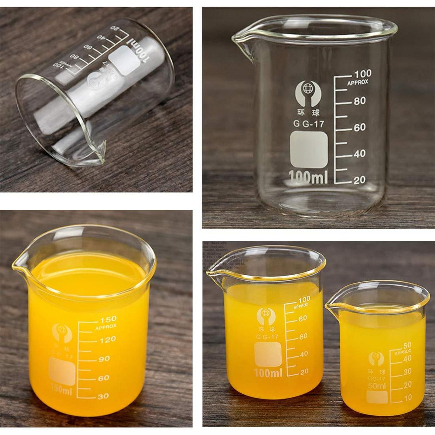 Borosilikatglas Bechergläser Set 3 Stück 50ml 100ml 250ml mit Pipetten und Bürsten