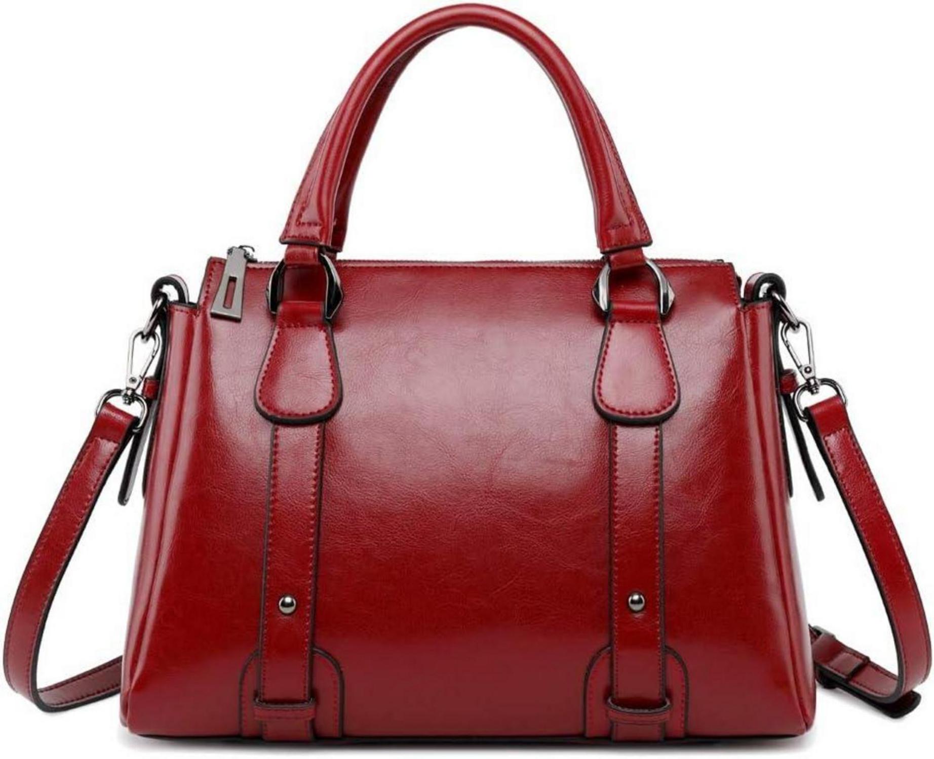 Damen Leder Handtasche Weinrot Schultertasche Henkeltasche