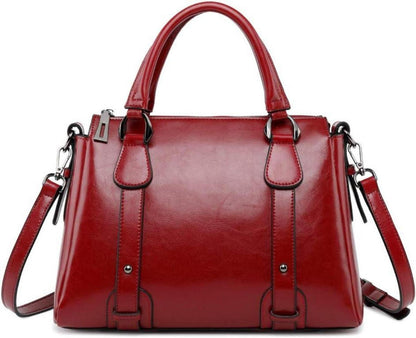 Damen Leder Handtasche Weinrot Schultertasche Henkeltasche