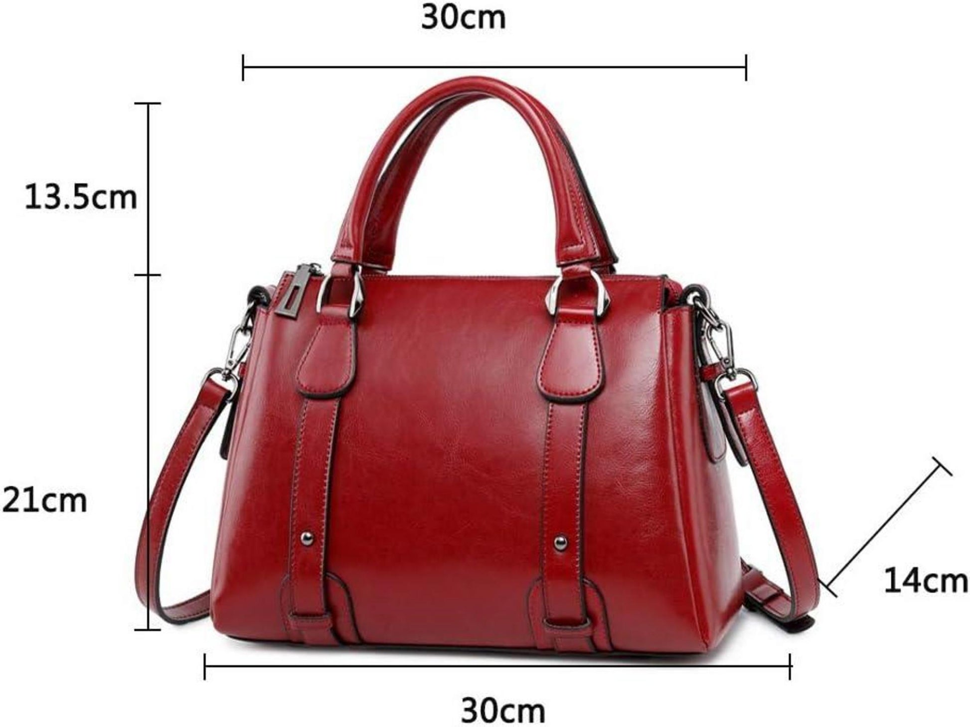 Damen Leder Handtasche Weinrot Schultertasche Henkeltasche
