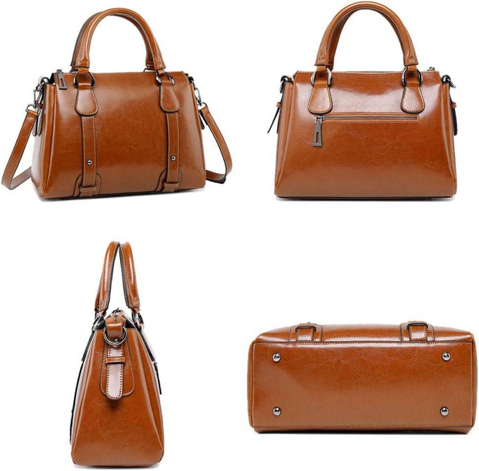 Coolives Damen Leder Handtasche Schultertasche Braun second Layer Rindsleder