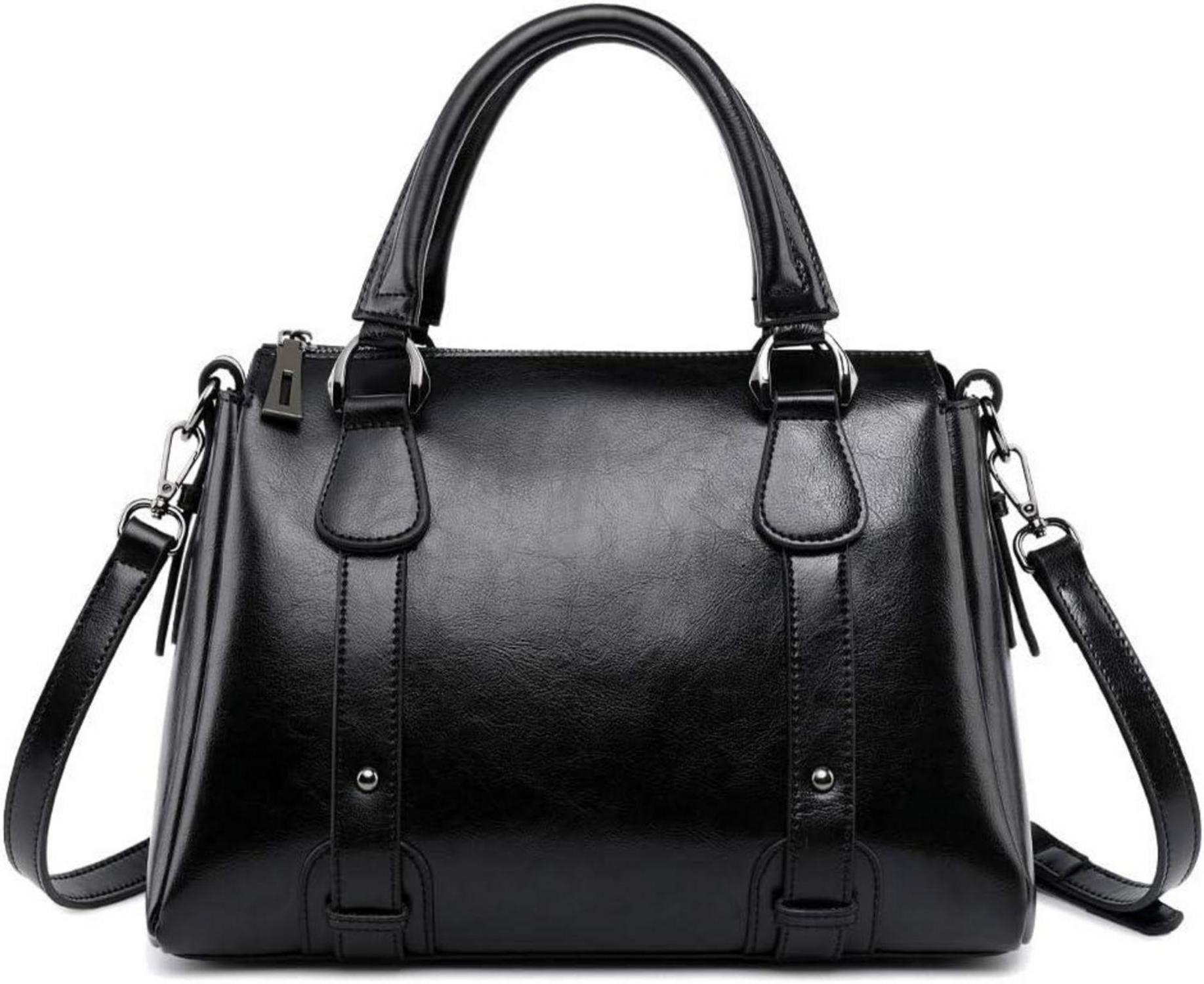 Leder Handtasche Damen Schulter Umhängetasche Schwarz