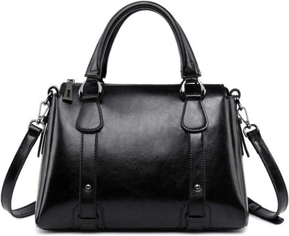 Leder Handtasche Damen Schulter Umhängetasche Schwarz