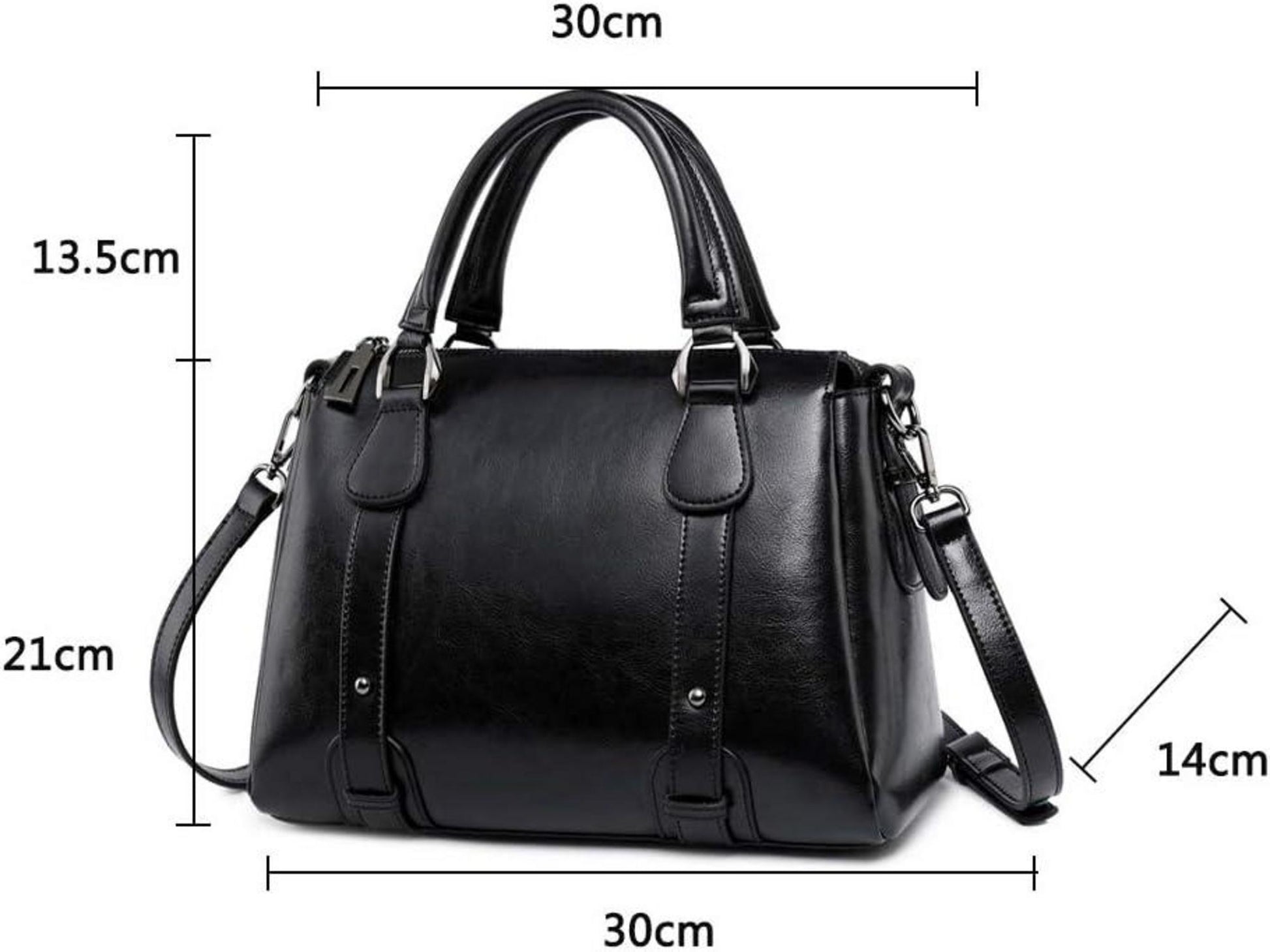 Leder Handtasche Damen Schulter Umhängetasche Schwarz