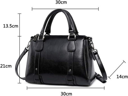 Leder Handtasche Damen Schulter Umhängetasche Schwarz