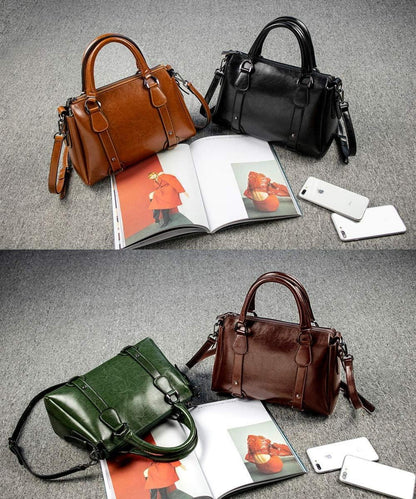 Damen Handtasche Leder Schwarz Schulter Umhängetasche Henkeltasche