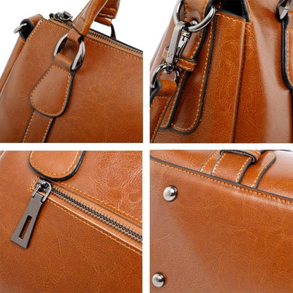 Elegante Leder Damen Handtasche Schultertasche in Kaffeebraun