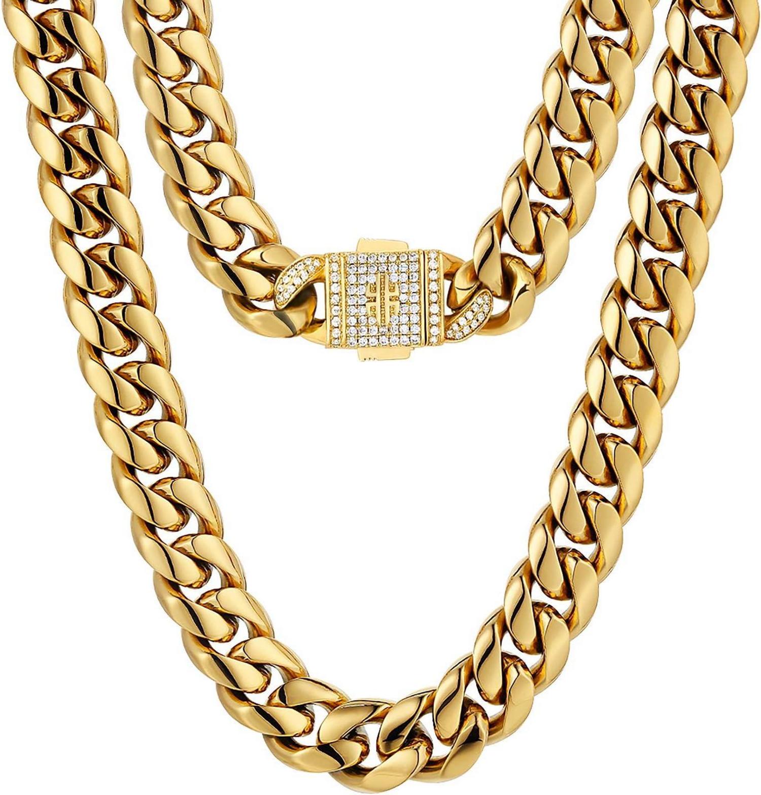 Iced Out Cuban Link Chain 18K Gold beschichtet 12mm Edelstahl