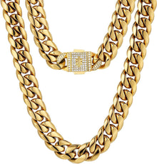 Iced Out Cuban Link Chain 18K Gold beschichtet 12mm Edelstahl