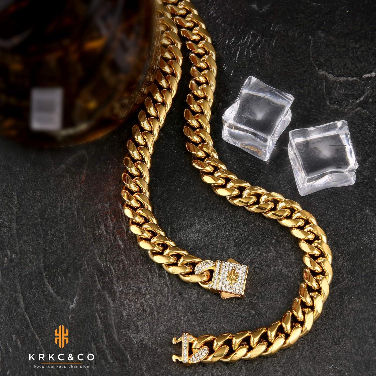 Iced Out Cuban Link Chain 18K Gold beschichtet 12mm Edelstahl