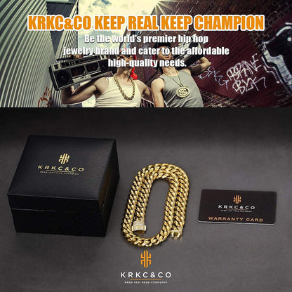 12mm Cuban Link Chain 18K Gold beschichtet mit Iced Out Verschluss