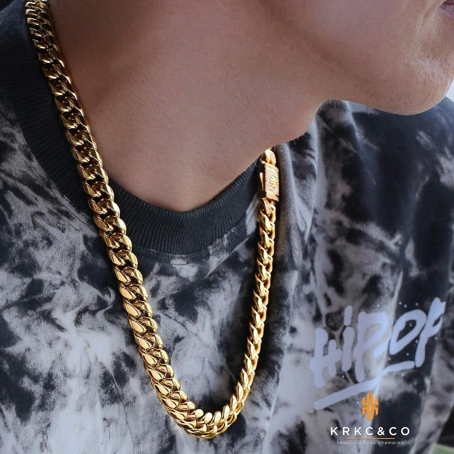 Herren Cuban Link Chain 18K Gold beschichtet Iced Out Verschluss 56cm