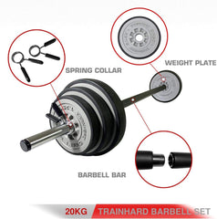 TrainHard 20 kg Hantelset mit Langhantelstangen und