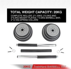 TrainHard 20 kg Hantelset mit Hantelstangen und 6 Hantelscheiben